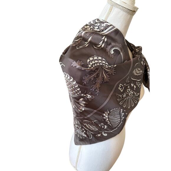 Adrienne Landau Studio Silk Scarf Steel Gray Print Square - Picture 7 of 9